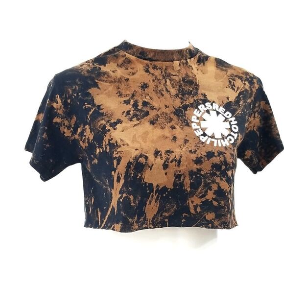 Red Hot Chili Peppers Acid Wash, Distressed "Cropped" Crop Top Band Tee Rock Tee - Picture 2 of 6